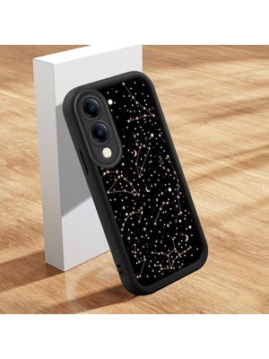 HONTINGA Vivo Y29S ile Uyumlu Kılıfı Düşüme Önleyici Basitlik Anti Düşme Kamera Korumali Şirin Kedi Manzara Siyah Desen Yumuşak Silikon Telefon Kılıfı Kadın ve Erkek Için Uygundur K2-0416