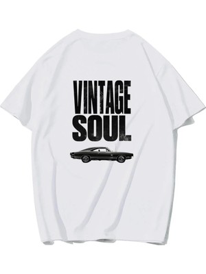 Brz Collection Unisex Oversize Vıntage Soul T-Shirt (Beyaz)