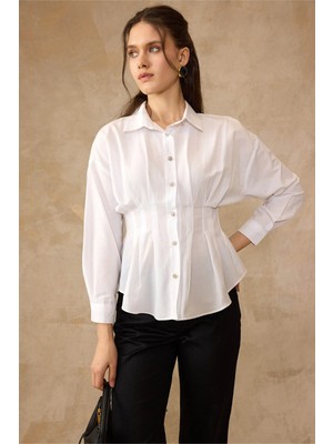 Olcay Pens Detaylı Bele Oturan Pamuklu Gömlek Beyaz 9451