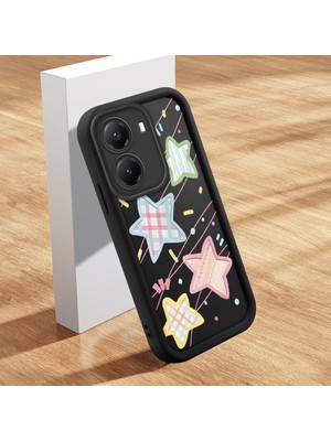 HONTINGA Poco X7 Pro ile Uyumlu Kılıfı Düşüme Önleyici Basitlik Anti Düşme Kamera Korumali Şirin Kedi Yıldız Siyah Desen Yumuşak Silikon Telefon Kılıfı Kadın ve Erkek Için Uygundur K2-0454