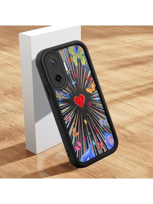 HONTINGA Poco F7 5g ile Uyumlu Kılıfı Düşüme Önleyici Basitlik Anti Düşme Kamera Korumali Şirin Kedi Kalp Siyah Desen Yumuşak Silikon Telefon Kılıfı Kadın ve Erkek Için Uygundur K2-0413