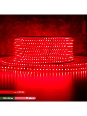 En Parlak Şerit LED 220 Volt Trafosuz Yapışkanlı Dış Mekan Kırmızı Işık 1 Metre
