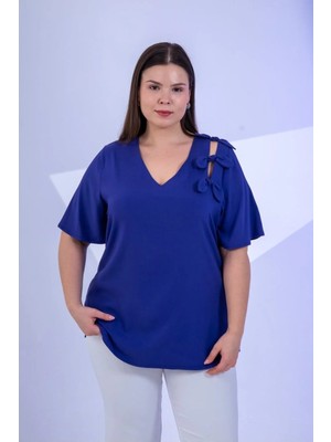 Roxxlen Kadın Büyük Beden Fiyonk Detaylı Bluz