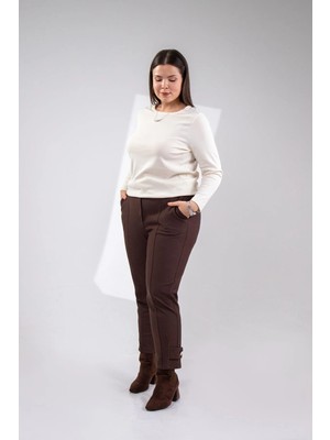 Roxxlen Büyük Beden Kadın Paça Detaylı Pantolon