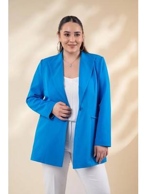 Roxxlen 122262 Cep Fermuarlı Blazer Ceket Saks