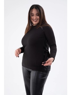 Roxxlen Kadın Büyük Beden Rivetli-Yanı Tokalı Bluz