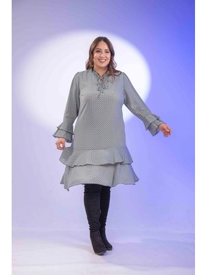 Roxxlen 3330103 Volanlı Elbise Sarı