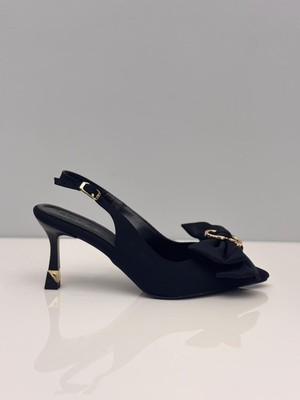 Feles Kadın Siyah Nubuk Stiletto Ince Topuklu Büyük Fiyonk Detaylı Stiletto – 7 cm - Podeia Estilo