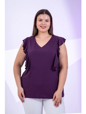 Roxxlen Kadın Büyük Beden Volanlı Bluz