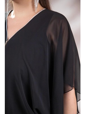 Roxxlen 3330365 Kadın Fermuarlı Şifon Bluz Siyah