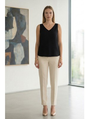 Lupinn Kadın Siyah Askılı Bluz V Yaka Yazlık Rahat Kesim Günlük Tatil Kombinlik Basic Şık Kadın Üst Bluz