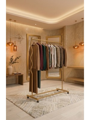 Arvion Home Modern Lüks Desenli Metal Tekerlekli Konfeksiyon Askılığı ve Dayanıklı Taşınabilir Raflı Stand