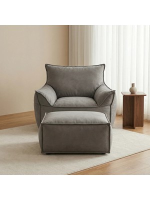 Asaella Mobilya Zeus Modern Kiremit Berjer Koltuk ve Puf Seti – Yumuşak Dokulu Konforlu Tekli Koltuk