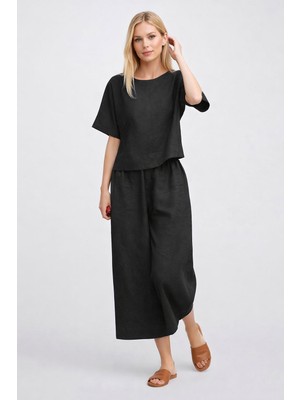 Barbora Keten Günlük Rahat Beli Lastikli Kadın Ikili Takım Alt Üst