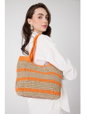 Segnante El Yapımı Astarlı Hasır Çanta Turuncu