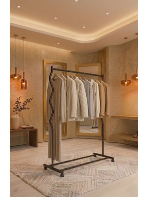 Arvion Home Modern Lüks Desenli Metal Tekerlekli Konfeksiyon Askılığı ve Dayanıklı Taşınabilir Raflı Stand