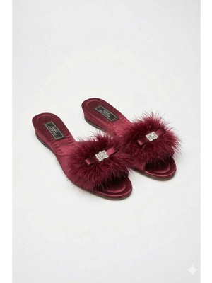 G&C Kadın Çeyizlik Tüylü Tokalı Gelin Ev Terliği 171