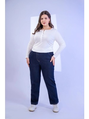 Roxxlen Kadın Büyük Beden Denim Pantolon Lacivert