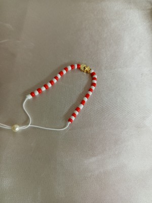 CSAY Moda Kırmızı Beyaz Boncuklu Ay ve Yıldız Detaylı Ayarlanabilir Ipli Çocuk Bileklik 2 Adet