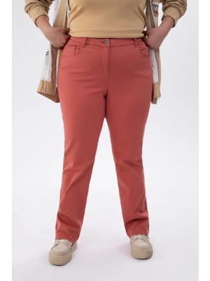 Roxxlen Kadın Büyük Beden Cepli Beli Lastikli Pantolon Gül Kurusu