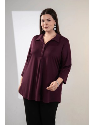 Roxxlen Büyük Beden V Gömlek Yaka Bluz