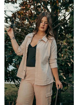 Roxxlen Kadın Büyük Beden Pul Payet Detaylı Ceket