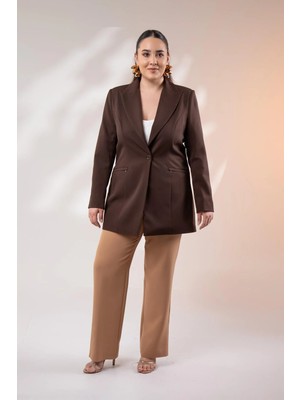 Roxxlen 122262 Cep Fermuarlı Blazer Ceket Kahverengi