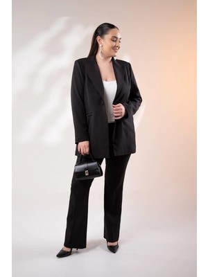 Roxxlen 122262 Cep Fermuarlı Blazer Ceket Siyah