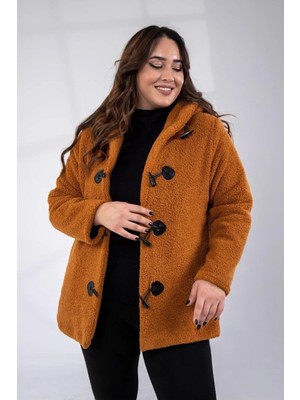 Roxxlen Büyük Beden Welsoft Kapüşonlu Kısa Kaban