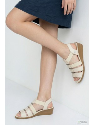 Mammamia Kadın Hakiki Deri Alçak Kısa Dolgu Topuklu Günlük Şık Yazlık Ortopedik Sandalet/ayakkabı M27YS/2860