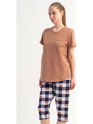 Vienetta Pamuklu Kadın Kısa Kol Kaprili Pijama Takım, 512051