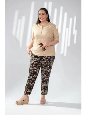 Roxxlen Kadın Büyük Beden Leopar Desenli Pantolon