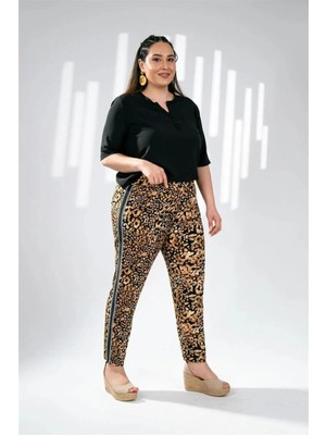 Roxxlen Kadın Büyük Beden Leopar Desenli Pantolon