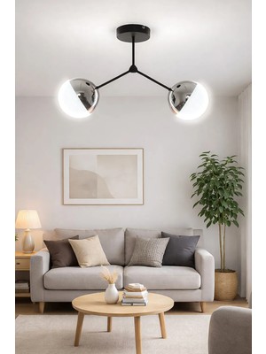 Fer Avize Focus Modern Tasarım Salon Mutfak - Cafe - Hol - Yatak Odası Krom Renk  2 Li LED Avize