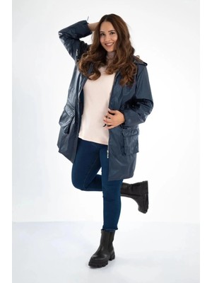 Roxxlen 122255 Kadın Büyük Beden Su Geçirmez Yağmurluk Lacivert
