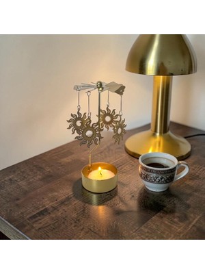 Hediye Fikri Isı Ile Dönen Mumluk – Güneş Desenli Şık Dekoratif Mumluk