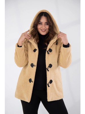 Roxxlen Kadın Büyük Beden Welsoft Kapüşonlu Kısa Kaban