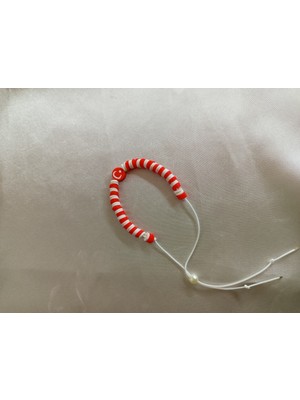 CSAY Moda Fimo Kırmızı Beyaz Boncuklu Ay Yıldızlı Ayarlanabilir Ipli Çocuk Bileklik 2 Adet