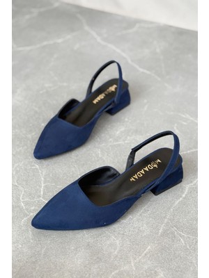Moda Adam Kadın Monaco Kısa Topuklu Ayakkabı - Lacivert-Süet