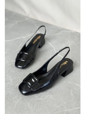 Kadın Monet Kısa Topuklu Ayakkabı - Siyah-Rugan