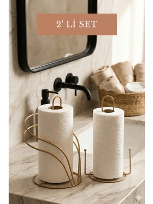 Edora Home 2'li Mat Gold Misketli Peçetelik + Kuğu Kağıt Havluluk, Kağıt Peçete