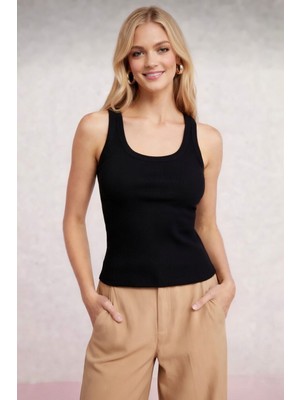 New Orginal Kadın Fitilli Görünümlü Esnek Pamuklu Kalın Askılı Bluz Atlet