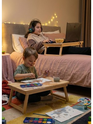 Safir Masif Ahşap Katlanabilir Kucak Sehpası Iskandinav Bohem Pratik Çanta Balkon Sehpası 60X34 cm