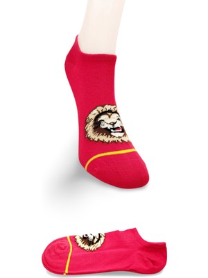 Kocadal Sarı Kırmızı Aslan Desenli Sportif Unisex  Kısa Bilek Çorap Yazlık 1 Çift
