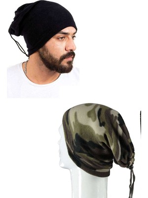 Kocadal 2 Adet Polar Ipli Bere ve Boyunluk Siyah Kamuflaj