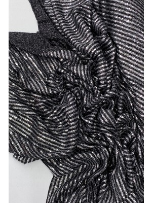 Kocadal Sakallı Çizgili Pullu Kumaş  Pullu Payet Kumaş Abiye Nişan Düğün Siyah