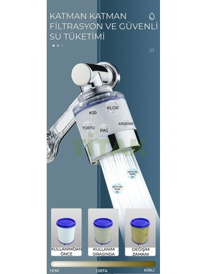 Kocadal Filtreli Mutfak Banyo Musluk Başlığı 1080 Derece Dönebilen Fonksiyonel Evrensel Büyük Boy