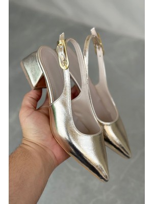 Moda Adam Kadın Mely Tokalı Kısa Topuklu Ayakkabı - Altın