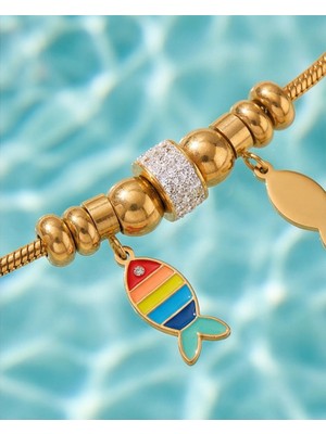 Mervan Takı Altın Renk Paslanmaz Çelik Charm Bileklik – Balık Figürlü