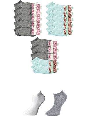Kocadal Gri ve Beyaz Kadın Bilek Çorap 15 Çift